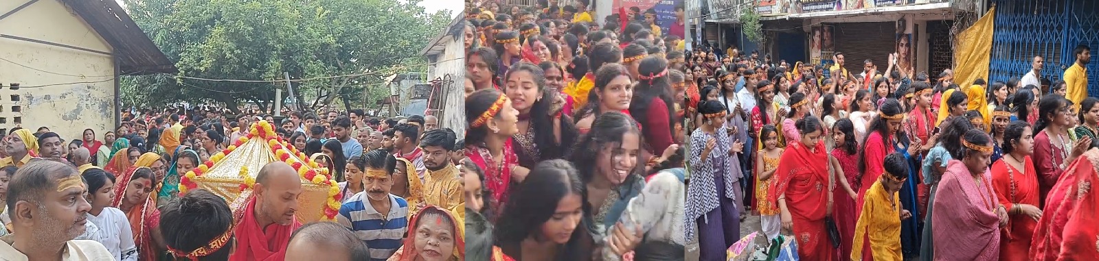 माँ दुर्गा की डोली यात्रा के साथ प्रतिमा के नेत्र पट खुले और पूजा अर्चना प्रारंभ 